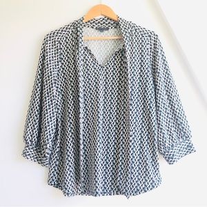 Adrianna Papell Womens Tie-Neck Geometric Pink Green Black Print Blouse Top Sz L